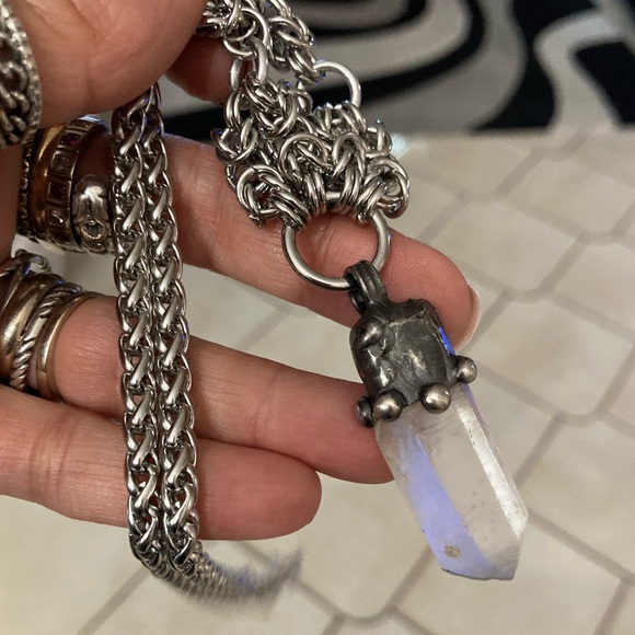 Handmade maille gemstone crystal quartz charm boho silver goth necklace - Picture 3 of 11